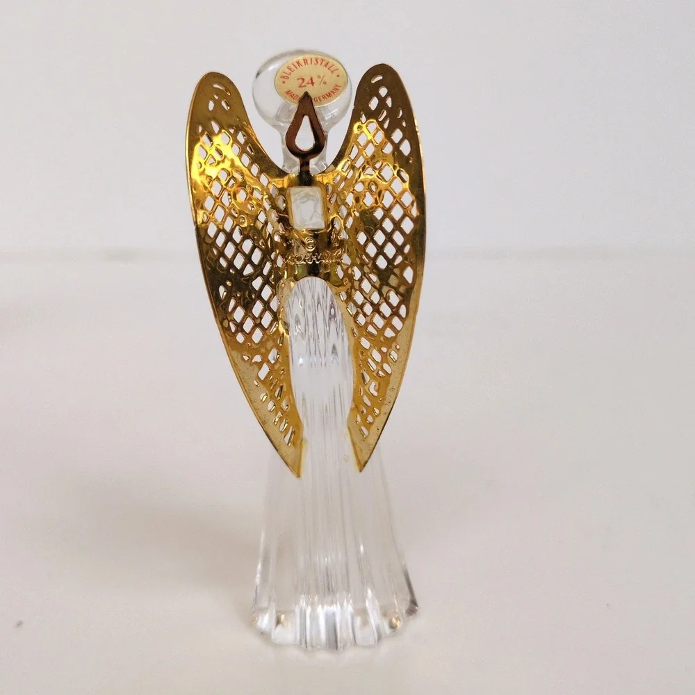 NIB Vtg Gorham Full Lead Crystal Angel Christmas Tree Ornament Gold‎ Metal Wings